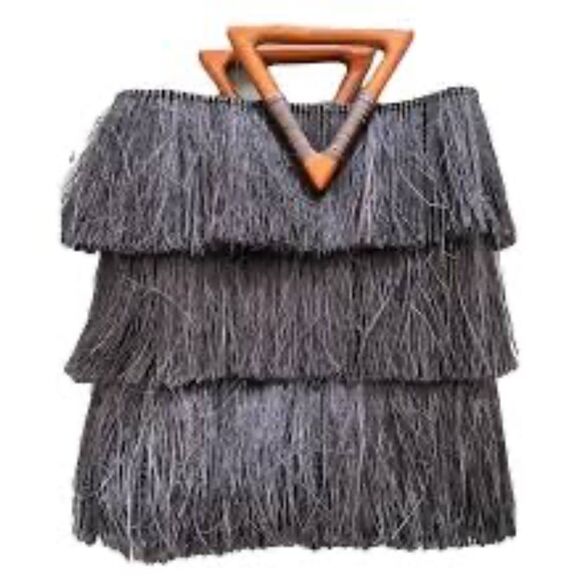 NWOT RARE Sensi Studio frayed maxi tote wooded handle, $435 blue - Picture 1 of 9